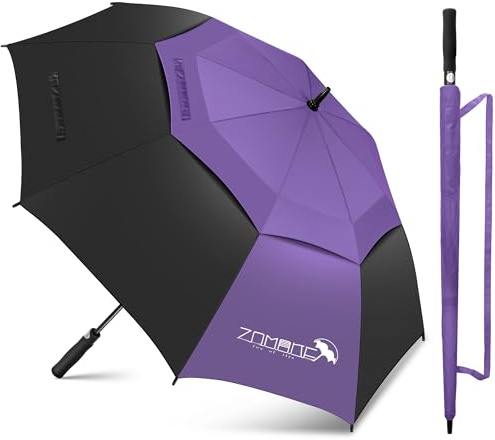 ZOMAKE Stor Golfparaply 62 Tum,XL Golfparaply Stormresistent Stor Automatisk Öppen,Paraply Extra Stor För 2-3 Personer Dubbeltäckt Ventilerad,Golf Paraply För Kvinnor Män(Lila-Svart)