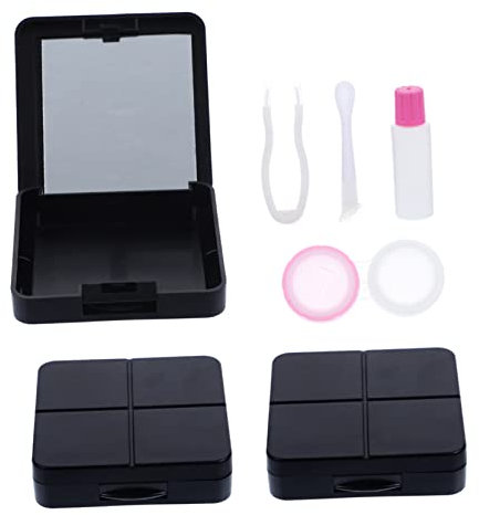 HOMOCONO Portable Eyewear Lens Case Kit with Mirror, 3 Sets Black Travel Lens Storage Box, Compact Organizer for Eyewear Lenses, Suitable for Daily Use and Travel