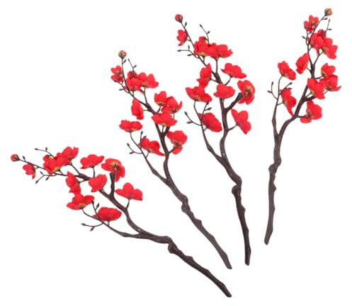 NULYLU 4piezas Ramo Artificial De Flores De Ciruelo Rojas para Decoraciones Navideñas y Festivas Arreglos De Mesa y Decoración del Hogar