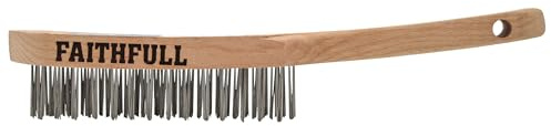 Faithfull Heavy-Duty Stainless Steel Scratch Brush - 3 Row, FSC Beech Wood Handle - for Stainless Steel Welding