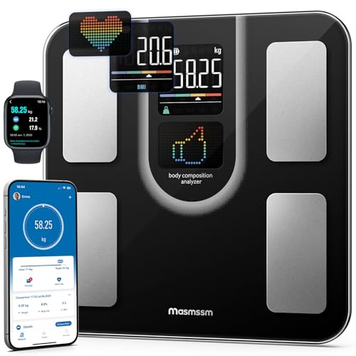 Bilancia Pesapersone Digitale Intelligente con Ampio Display VA, Bilancia Impedenziometrica con 22 Dati Corporei (Frequenza Cardiaca, Massa Grassa e Muscolare), Compatibile iOS & Android, Max. 180kg