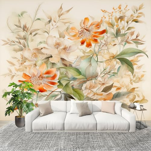 Creativo Carta da Parati panoramica 200x140 cm Stile Acquerello Fiori Tema Rimovibile Fotomurali Adesivi Murali Rivestimento Parete Beige Adesivi Murali Cameretta Bambini Muro di sfondo
