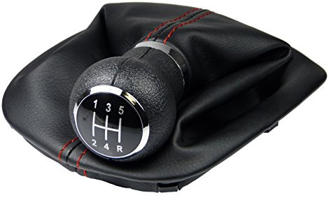 Schaltsack & Schaltknauf für VW Passat B5 3B 3BG - Bj. 1996 - 2005 - 5 Gang Knauf mit Rahmen - Schwarz Rot Chrom - Schaltmanschette Schalthebel Manschette für Schaltung - Hebel Schaltgetriebe A257-5