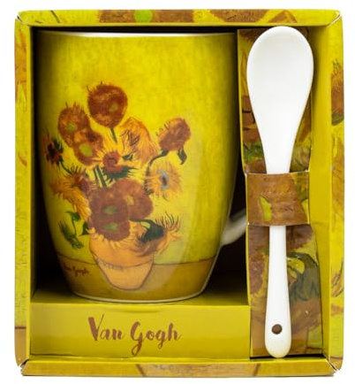 Van Gogh, Taza con cuchara y dibujo de la ''Los Girasoles'' , cerámica, Enesco