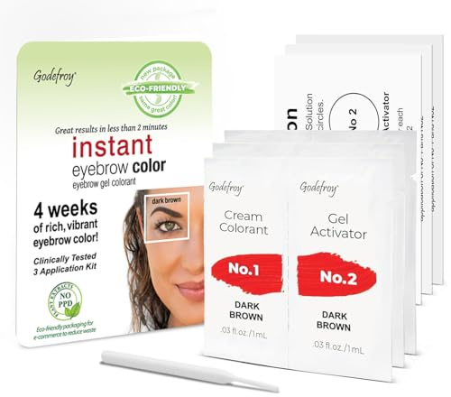 Godefroy Fast Acting Temporary Instant Brow Color, 3 Applications Per Package, Salon Quality Results, Dark Brown