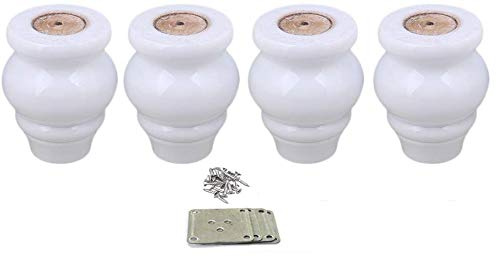 Mysummer 4PCS 3.54 Tall Solid Wood Furniture Legs White Bun Feet for Cabinet Sofa Ottoman TV Stand Loveseat Dresser