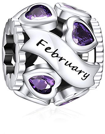 NINGAN Birthstone Charms für Armbänder Roségold Silber Charm 925 Sterling Silber Openwork Perlen Charms, Liebesherz Charms für Armbänder und Halsketten