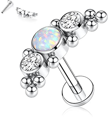 AROWRO 16G Labret Studs Lip Rings G23 Titan Monroe Lip Piercing Schmuck Innengewinde Helix Tragus Knorpel Conch Ohrring Frauen Mädchen Piercing Schmuck CZ Opal 6mm