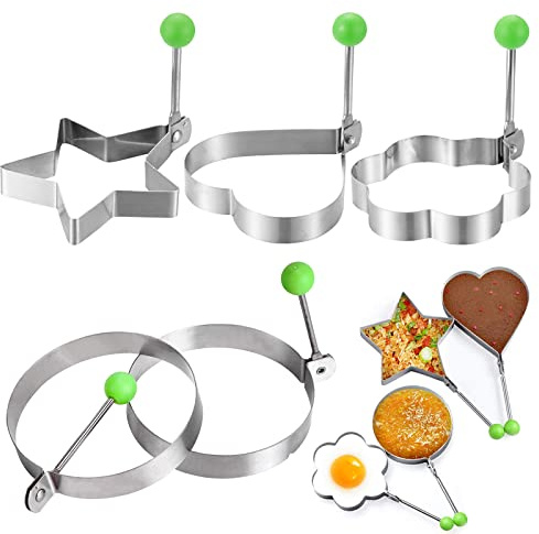 Eierringe, antihaftbeschichtet, Edelstahl, 9,4–10,4 cm, Bratpfannkuchen, Mcmuffins, Liebe, Herz, Stern, Blumen, Eierkochringe, 5 Stück