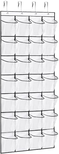 VOPTON Schuh-Organizer mit 28 großen Taschen, transparentes Premium-Schuhregal für Tür, Schuhaufhänger, Organizer, Aufbewahrungshalter für die Tür, Weiß