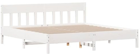 VidaXL Sängram Med Huvudgavel Vit 200x200 cm Massiv Furu, Dubbelsäng, Sovrumsmöbler, Trä Sängram, Sängbotten
