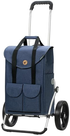 Andersen Einkaufstrolley - klappbar - 54 Liter | Aufhängung für Einkaufswagen - belastbar 50 kg - Aluminium - Trolley - 3-Speichen-Rad Ø 25 cm - Royal Shopper Jacob blau