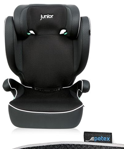 PETEX Auto-Kindersitz mit ISOFIX - Basic Plus i-Size Norm nach ECE R129 für Kinder von ca. 100-150 cm, höhenverstellbarer Kinderautositz in schwarz, 1 Stück