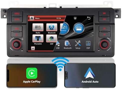 Autoradio Mit Bluetooth für BMW E46 3er 1998-2005 Radio Bildschirm Kompatibilität Mit Original-Lenkradsteuerungen Android Auto Wireless Carplay Autoradio Carplay Navi DSP AM FM RDS Doppel Din Radio