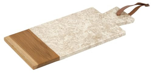 Meubletmoi Planche à découper Rectangle 35 cm en marbre Beige et Bois de Teck – Plateau pésentation et Service raffiné et résistant – Fitz