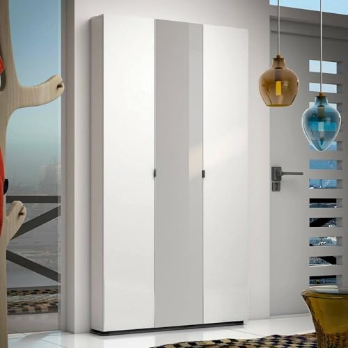 Dmora Armadio Multiuso Grande Rustenburg, Mobile Multifunzionale, Mobiletto scarpiera, Guardaroba Porta Scarpe, Made in Italy, 11x19h200 cm, Bianco Lucido
