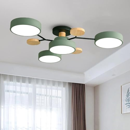 YLTLINK Modern Semi Flush Monterad Taklampa, 3-färg dimbar, Nordisk Cirkulär Akryl LED Taklampa 3 huvuden Ljuskrona Trädekorationfor Vardagsrum Matsal Sovrum (grön)
