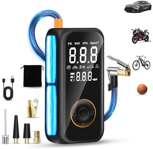 Gonfleur Pneus Voiture Sans Fil, 8000mAh Mini Compresseur à Air Portatif, 150PSI Pompe a Velo Electrique avec écran LCD numérique et lampe de poche LED,Gonfleur Pneu pour Vélo,Voiture,Moto,Ballons