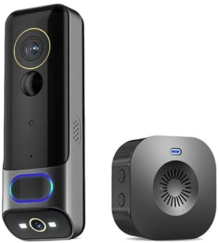 Timbre con videoportero Inteligente Saikiot CloudEdge 2K, cámara, intercomunicador, WiFi, Lente Dual, Audio bidireccional, videoportero(No Memory Card)