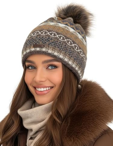 Baesics Bommelmütze Damen Herren - Wintermütze Kunstfell Bommel warm | Mit flauschigem Pompon und weichem Fleecefutter, Größe ca. 54-58 cm, Strick aus der EU. Warm für Herbst, Winter und als