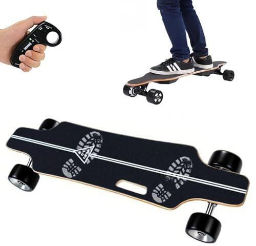 Longboard con Telecomando Manuale – Autonomia di Scorrimento Estesa, 4 Regolazioni di Velocità, Motore Integrato da 350W, Maniglia Portatile per Adolescenti e Adulti