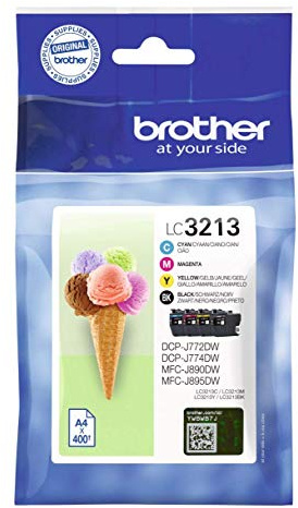 Brother LC3213VAL, Juego de 4 cartuchos (Negro, Cian, Magenta y amarillo) para las impresoras DCPJ572DW, MFCJ491DW, MFCJ497DW,MFCJ890DW y MFCJ895DW, Duración hasta 400 páginas (ISO/IE 24711)