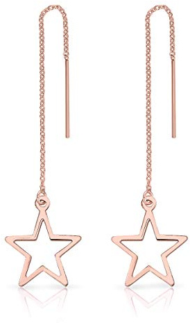 DTPsilver® KLEINE Ohrringe 925 Sterling Silber Rosen-Gold überzogen - Durchzieher Kette und Stern Ohrhänger - Länge 84 mm - Stern Messung: 14 x 17 mm