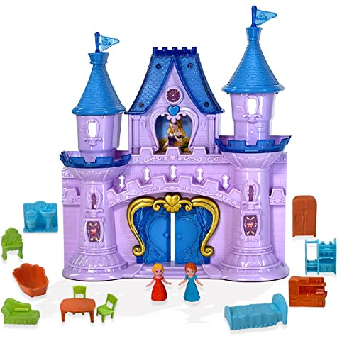 koolbitz Castle Light Up and Music Princess Playset Childrens Doll House Fairy Princess Castle Toy 2 Princess Figures, Play House with Furniture Accessories