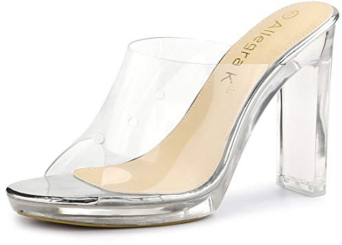 Allegra K Sandales à Talons Compensés à Plateforme Transparente pour Femmes Argent 38