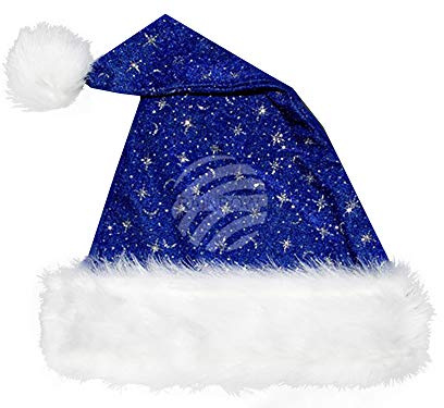 Goldschmidt Kostüme Weihnachtsmannmütze blau mit Pelzrand und Glitzer | Nikolausmütze mit Glitzermuster | Weiches Material | Weihnachtsmütze Erwachsene