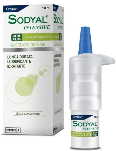 Sodyal Intensive Gocce-Gel - Lubrificante di lunga durata ed idratante. Gocce oculari con Acido ialuronico ed estratti naturali di Aloe vera - 10 ml