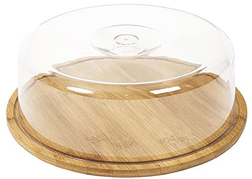 Formaggio con base in bambù e coperchio in metacrilato 28 x 9 cm, contenitore rotondo per formaggio e altri alimenti, cucina