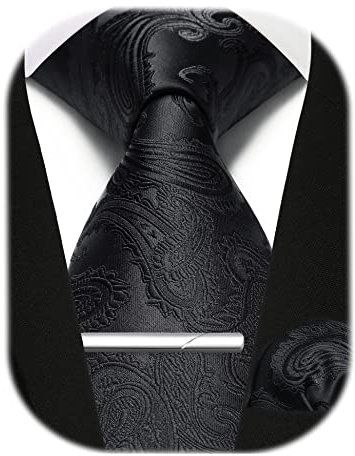 Enlision Krawatte Schwarz Herren Paisley Krawatten und Einstecktuch krawattenklammer Set Krawatte Taschentuch Krawattennadel Männer Business Hochzeit,Schwarz,Einheitsgröße