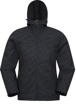 Mountain Warehouse Exodus Mens Printed Softshell Jacket - Windproof Shell, Water Resistant Rain Coat, Bonded Fabric, Adjustable Hem & Cuffs - Spring Summer, Travelling & Daily Black (Printed) 2XL