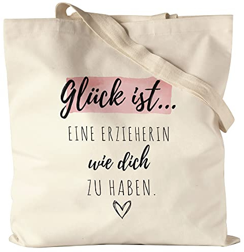 Hey!Print Glück Ist Eine Erzieherin Wie Dich Zu Haben Jutebeutel Stoffbeutel Canvas Geschenk Danke Sagen Kindergarten