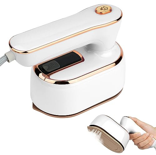 AUAUY Mini Steam Iron, 1000W Portable Handheld Travel Steam Iron, 180° Rotating Handle Converts Iron into Handheld Steamer, 20s Fast Heat Up, 2-in-1 Foldable Steamer Iron for Home and Travel(White)