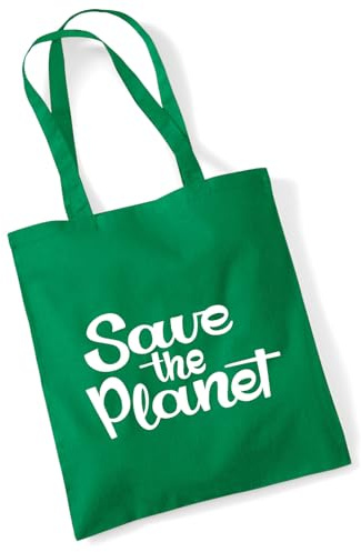 Huuraa Beutel Save the Planet Schriftzug Geschenk 10 Liter Kelly Green Baumwolle Save the Planet Präsent