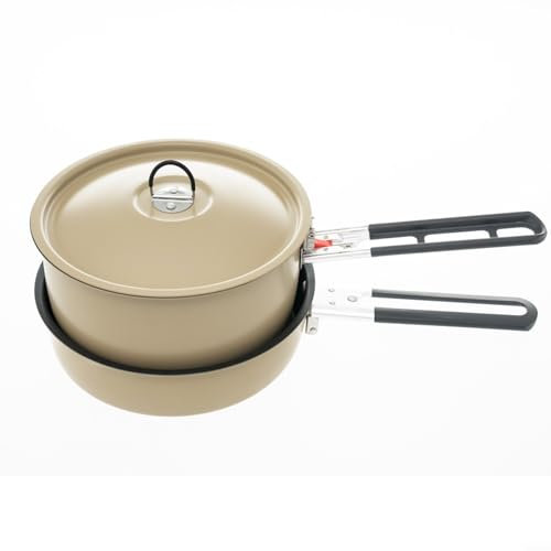 Camping-Kochgeschirr-Set, antihaftbeschichtet, leicht, Camping-Topf und Bratpfanne, Wasserkocher (Kaki)