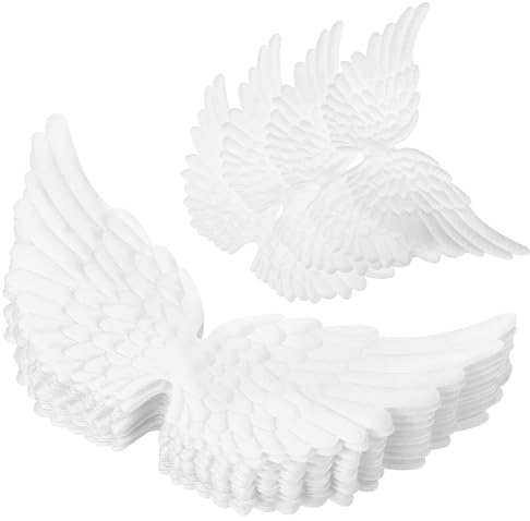 Tofficu 12pcs Craft Iron-on Patches for Christmas Angel Wings Ornaments White Fabric Glitter DIY Party Decorations for Clothing Backpack Accessories Fairy Themed Wearable Decor