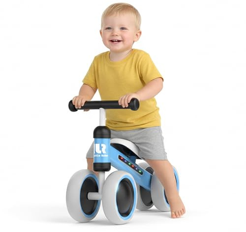 Curvaso Baby Balance Bike 4-Wheel No Pedal Toddler Ride-On Toy | First Bike for 1-2 Year Old Boys & Girls | Walker & Birthday Gift | Blue