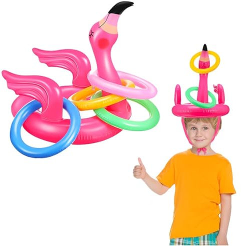BHIPKOT 5 piezas juego de lanzamiento de flamencos hinchables juego de lanzamiento de anillos fiesta de padres para verano fiesta hawaiana boda piscina al aire libre juegos de interior