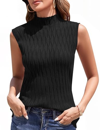 Aottori Canotta Donna Elegante Canottiera a Colletto Rialzato Maglione Senza Maniche Basic Lupetto Elasticizzato Dolcevita Sottile Comoda Autunno Invernale Nero M