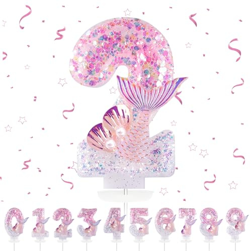 Födelsedagsljus siffror 2,3D sjöjungfru födelsedagsljus, rosa födelsedag ljus 2, tårta topper dekoration tårtdekoration födelsedag, födelsedagsljus för födelsedagsdekoration