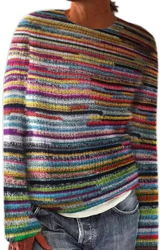 Jersey noruego para mujer, tallas grandes, cuello redondo, suéter de manga larga, suéter de patrón noruego, suéter cálido de invierno, ropa holgada, ropa para adolescentes, niñas, invierno, otoño 2024