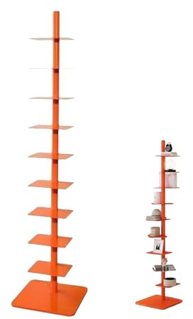 HARELA Metall Bücherregal 9-Tier, Drehbares Bücherregal, Bücherturm Freistehend Ecke Regal, Für Heimbüro, Wohnzimmer, Schlafzimmer, DIY Offenes Bücherregal Für Dekor(Orange)