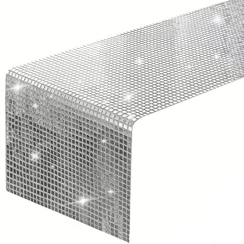Yisquar 30 x 45 cm glitter disco party bordslöpare spegel silver bordsduk gnistrande paljetter bordsduk retro 70-talet 80-talet disco boll dekor födelsedag möhippor bröllop dans cowgirl party