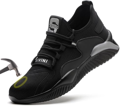 Chaussure de Travail Hommes Légère Chaussures de Sécurité Femmes Confortable Basket de Sécurité Industrie Protection Sneakers Noir Gris 44EU