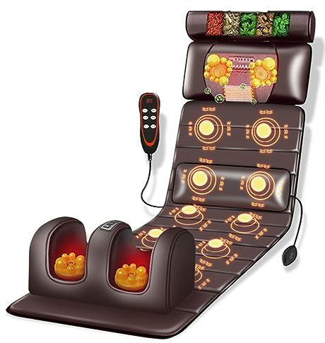 Massagematte mit Wärme und 10 Vibrationsknoten - Ganzkörperentspannung mit verstellbaren Kissen und Heizkissen zur Linderung der Nacken- und Rückenmuskulatur