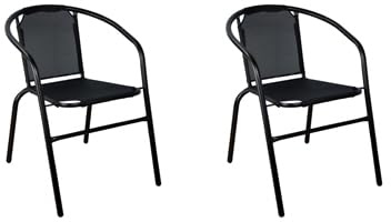 NORDIQ - Sillas Jardin Exterior - Silla Terraza Exterior - Pack de 2 Sillas Apilables - Sillones Terraza de Acero Resistente, Cómoda y Durable, Ideal para Balcón, Porche o Piscina - Negro
