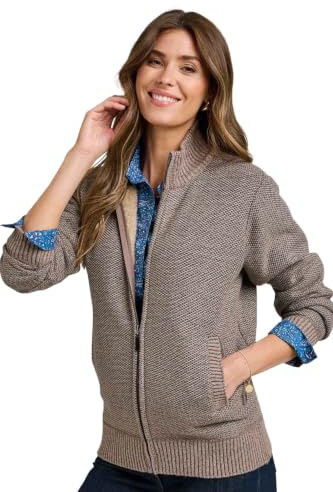 Amber Ladies Knitted Fleece Lined Zip Cardigan with Faux Fur Inner, Long Sleeve Outerwear (Sizes 10–26) Natural 12-14